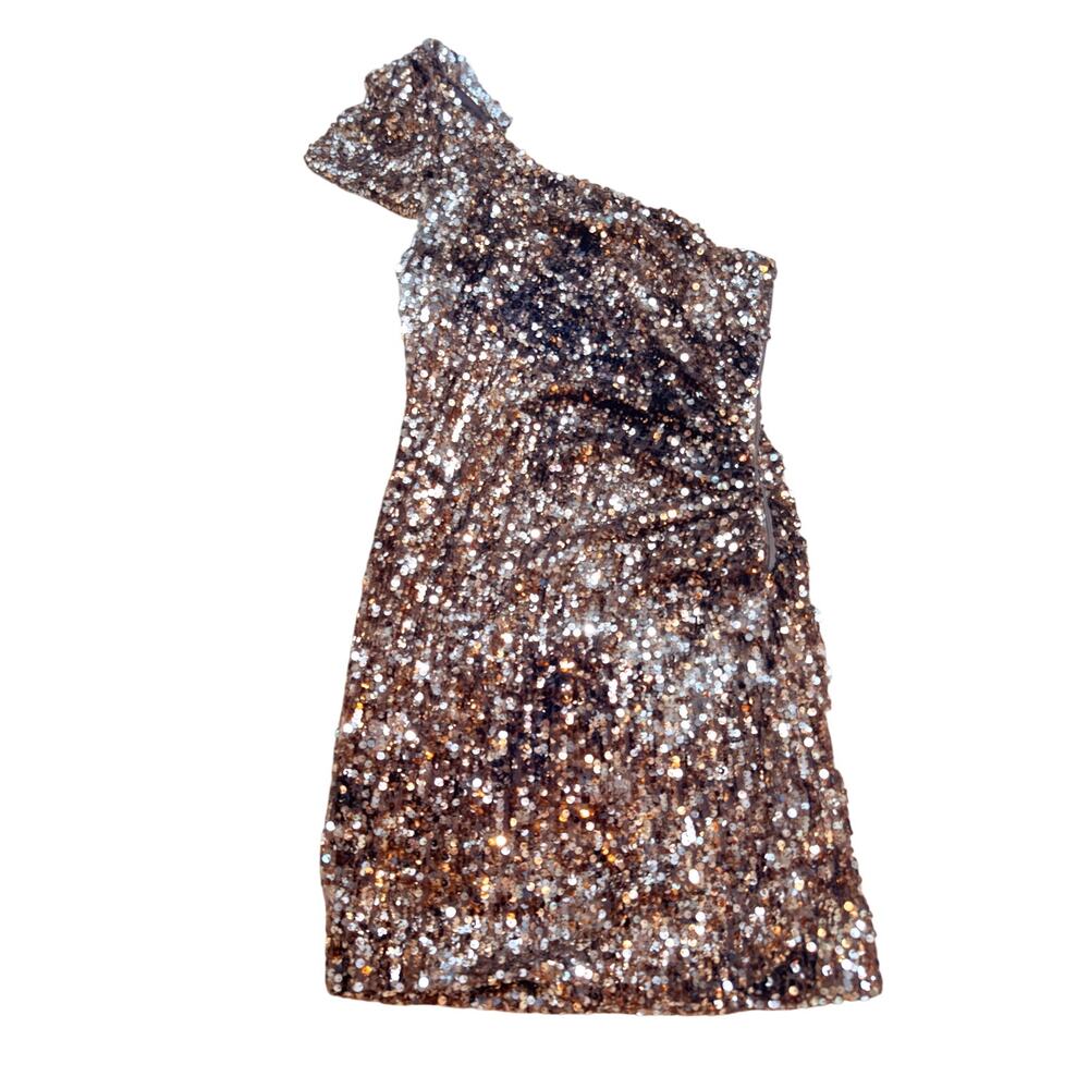 CIty Triangles Brown Gold Sequin One Shoulder Mini Dress Homecoming Cocktail 11